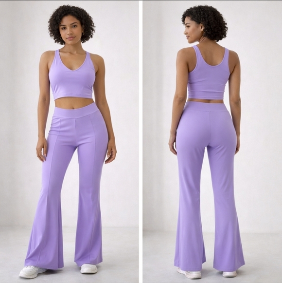 lovely wholesale Pants - LovelyWholesale Lavender Flare Leg, Top, And Jacket Active Set Size M